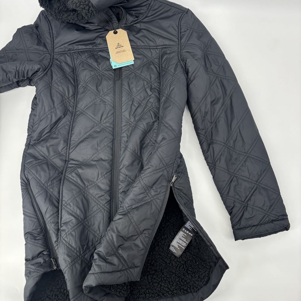 prAna Esla Hooded Coat Jacket Black Women Small Water Resistant Recycled Fabric - Picture 3 of 10